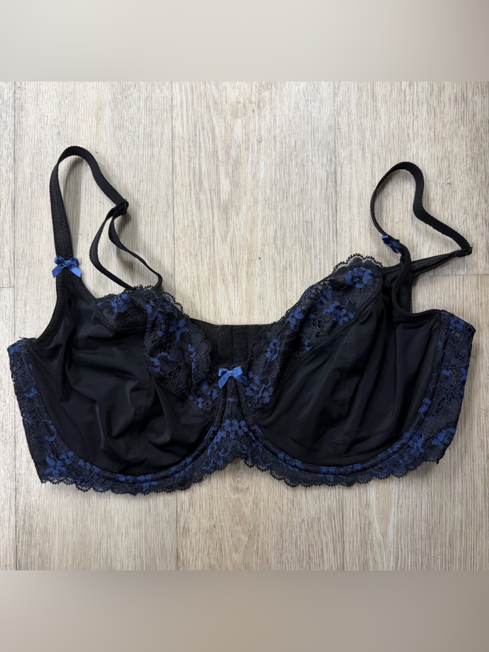 Adore Me Black Underwire Bra with Blue Lace Trim